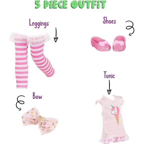 Glitter Girls Lacy 14 Inch Wearing Pink Tunic, Striped Leggings Doll Accesriess - Picture 3 of 10